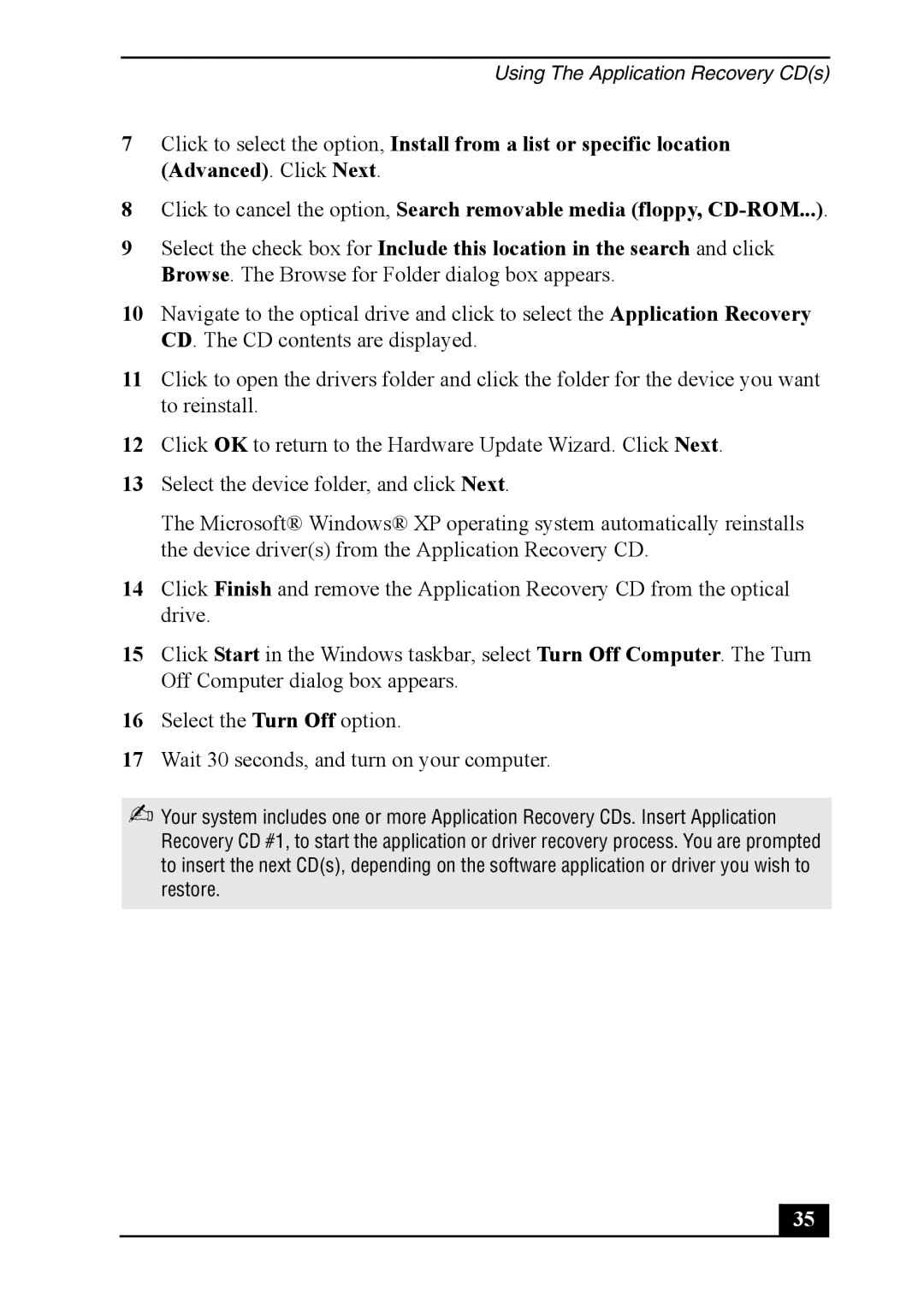 Sony PCVA-IMB4A, PCV-7762 quick start Using The Application Recovery CDs 