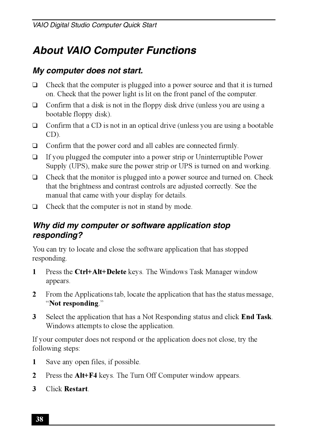 Sony PCV-7762, PCVA-IMB4A quick start About Vaio Computer Functions, My computer does not start 