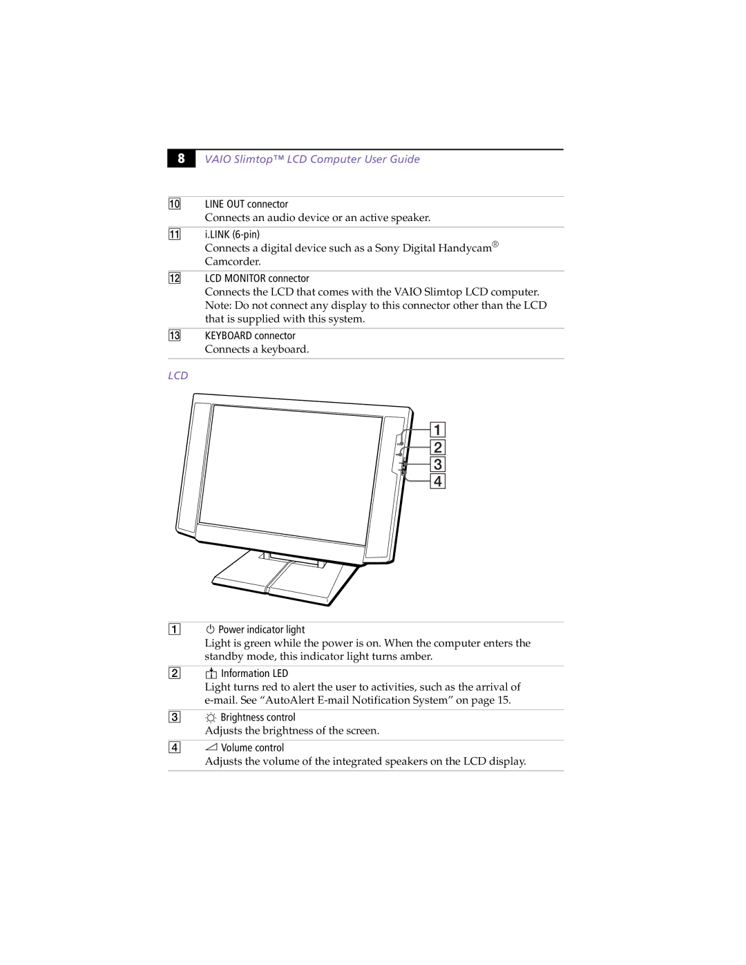 Sony PCV-L630 manual Lcd 