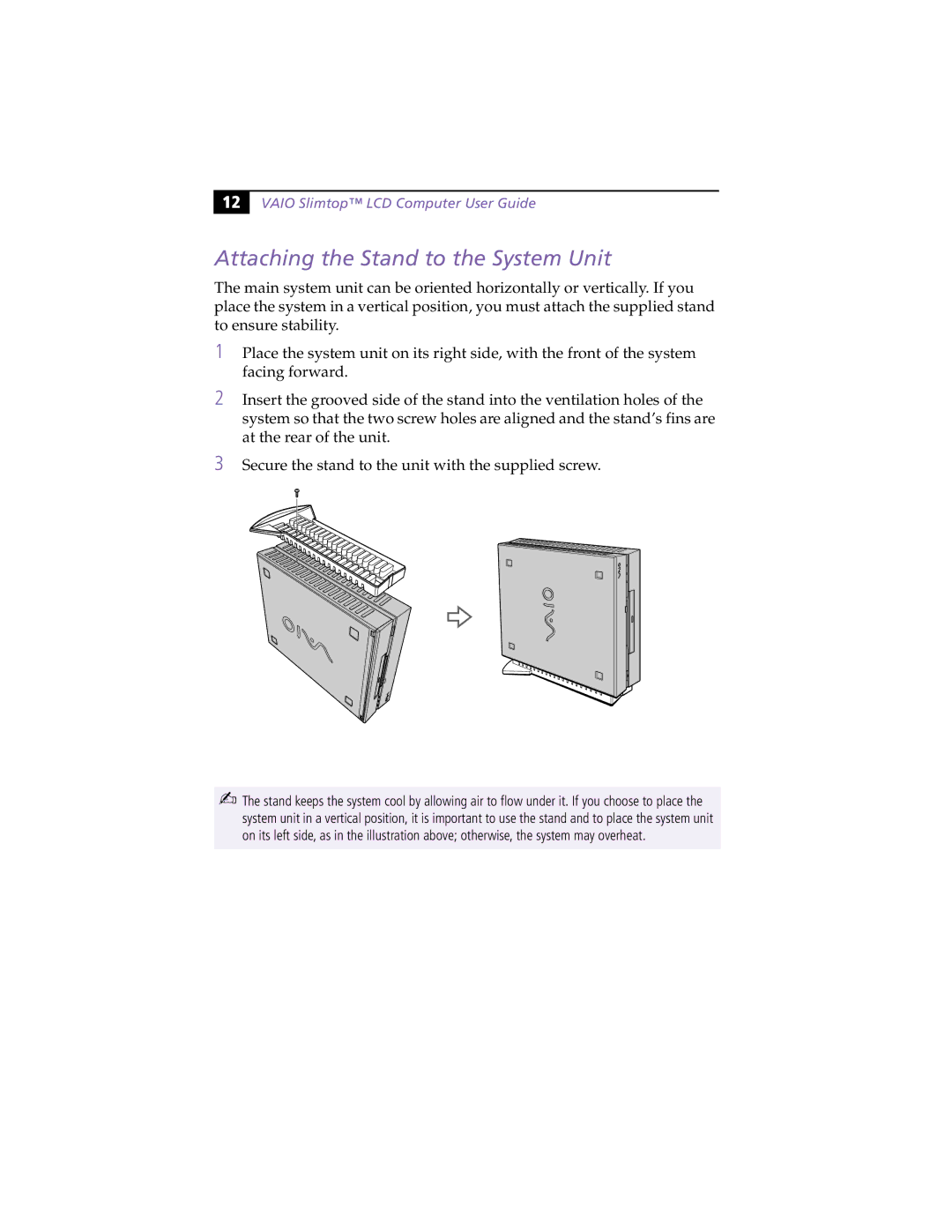 Sony PCV-L630 manual Attaching the Stand to the System Unit 