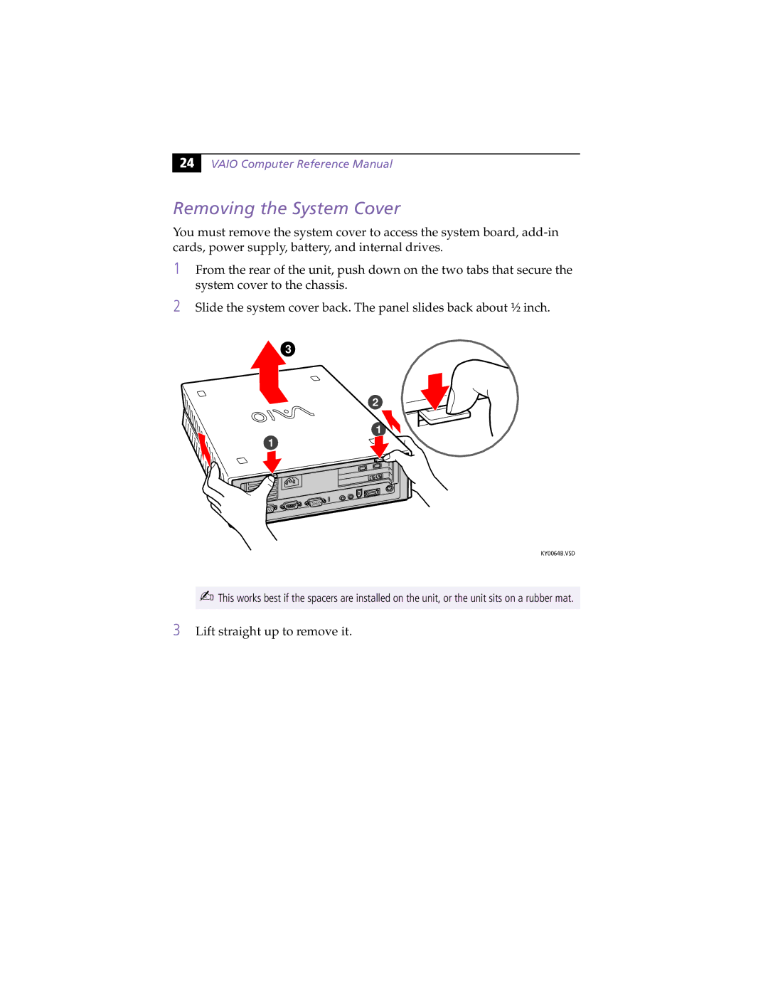 Sony PCV-L630 manual Removing the System Cover, Vaio Computer Reference Manual 