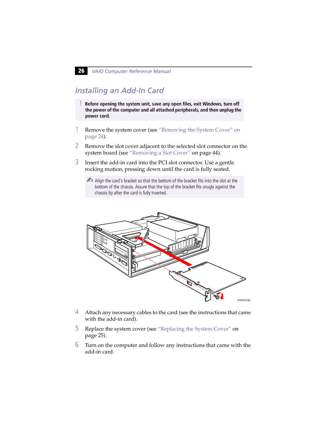 Sony PCV-L630 manual Installing an Add-In Card 