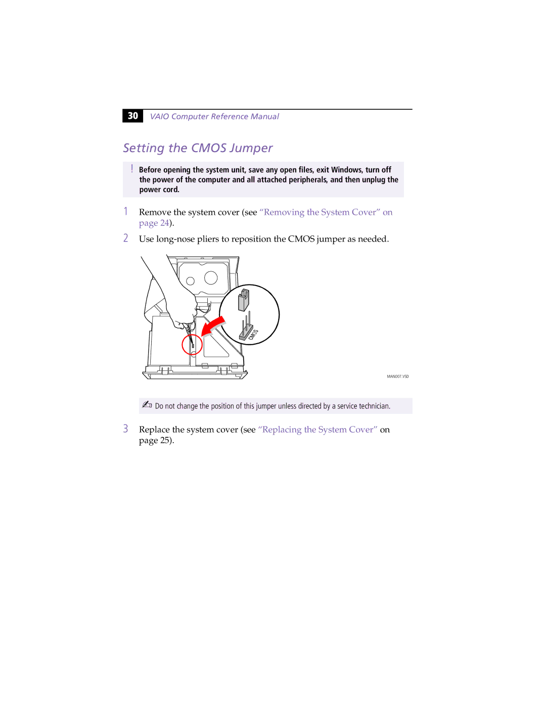 Sony PCV-L630 manual Setting the Cmos Jumper 