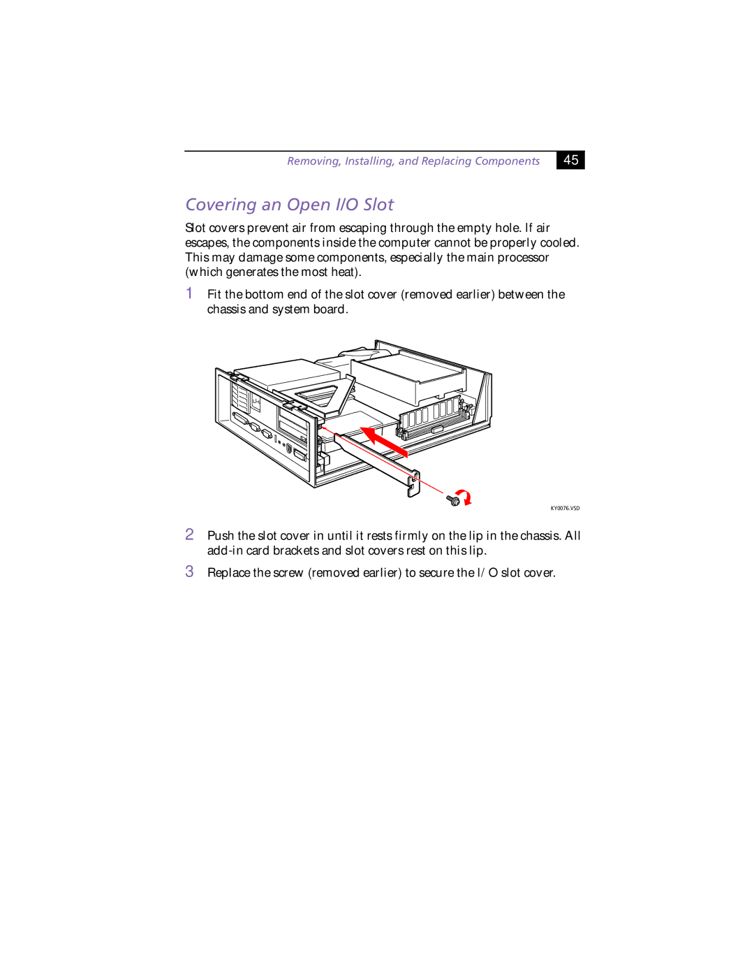 Sony PCV-L630 manual Covering an Open I/O Slot 