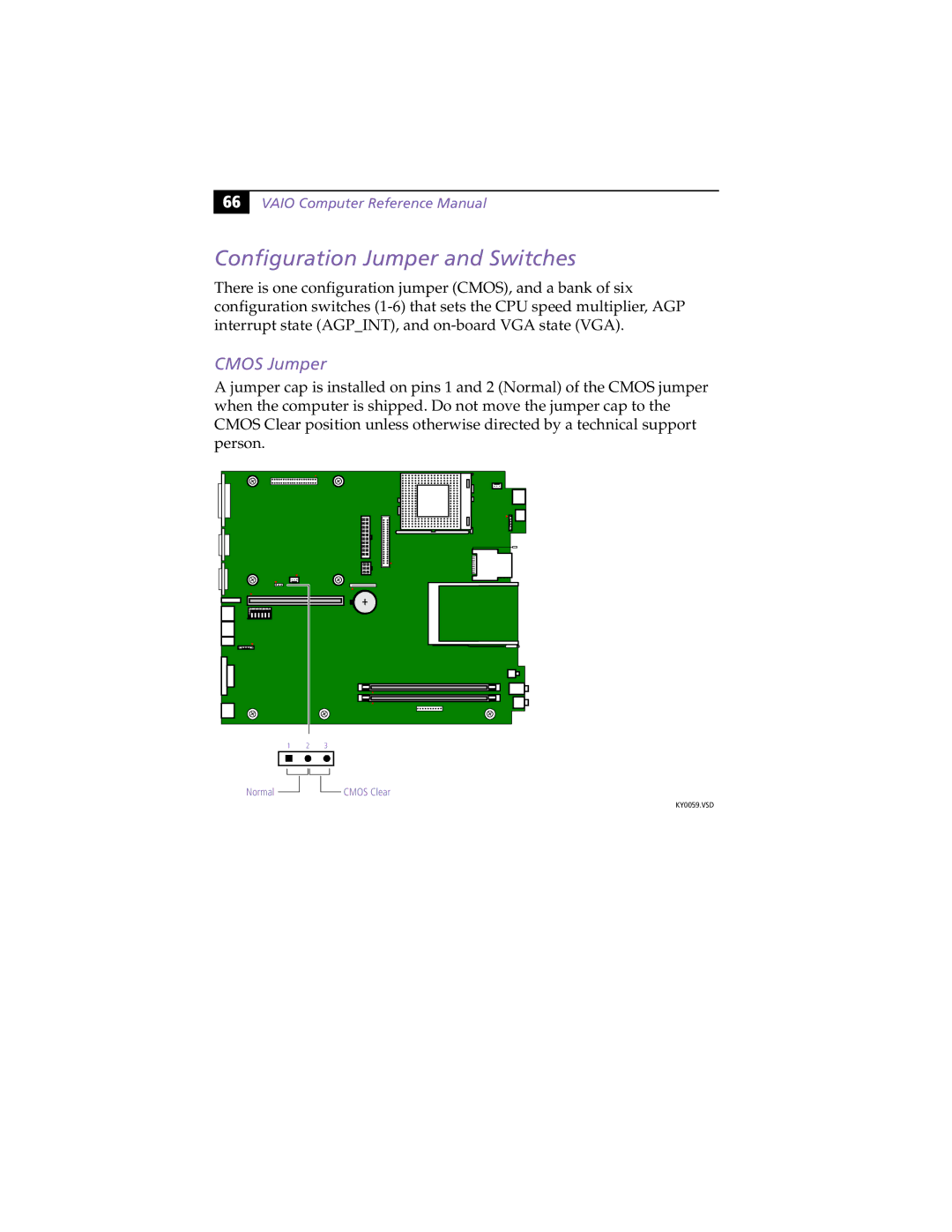 Sony PCV-L630 manual Configuration Jumper and Switches, Cmos Jumper 