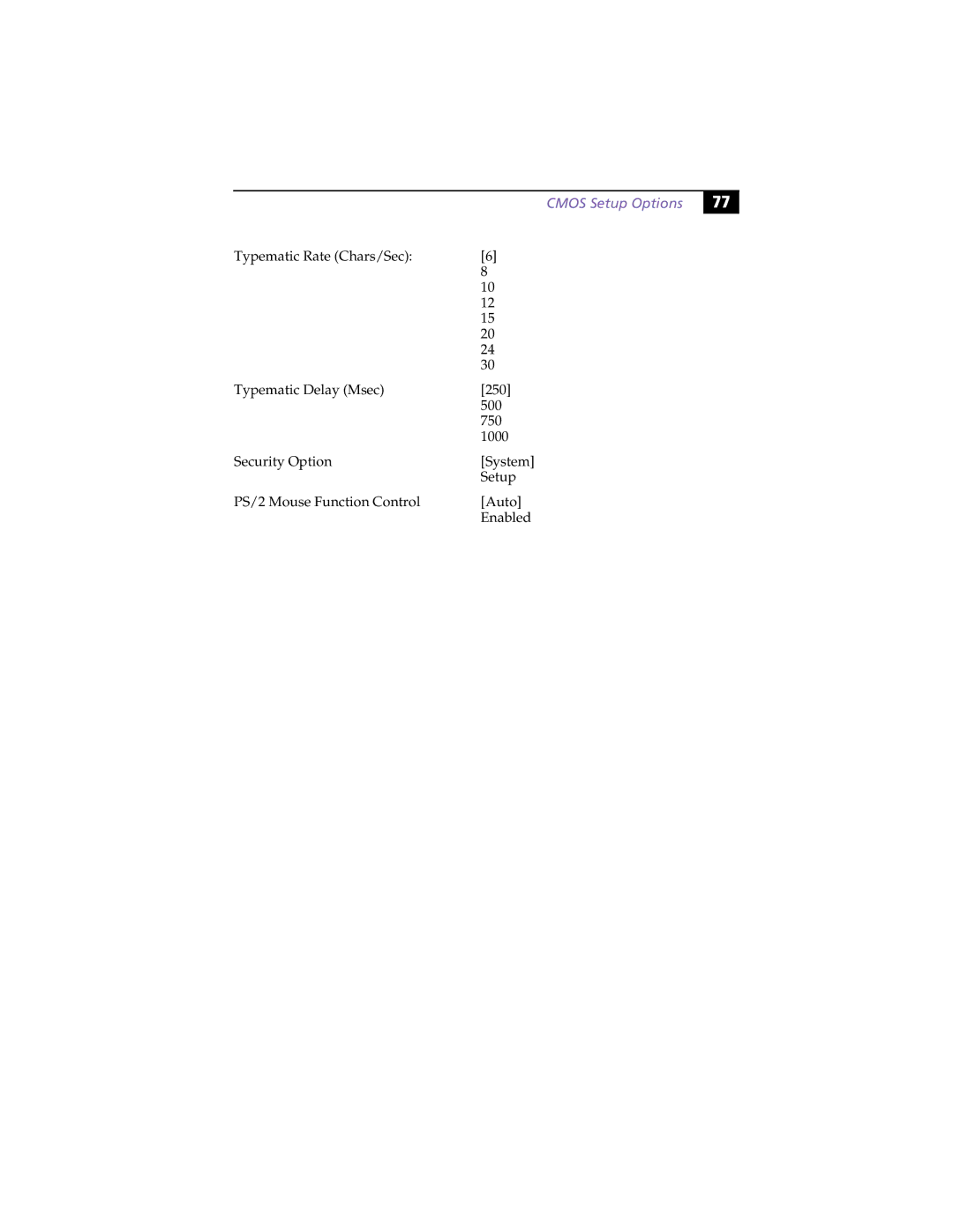 Sony PCV-L630 manual Cmos Setup Options 