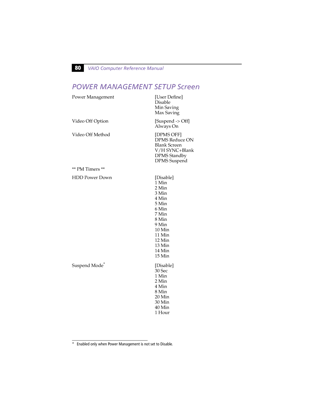 Sony PCV-L630 manual Power Management Setup Screen, Dpms OFF 