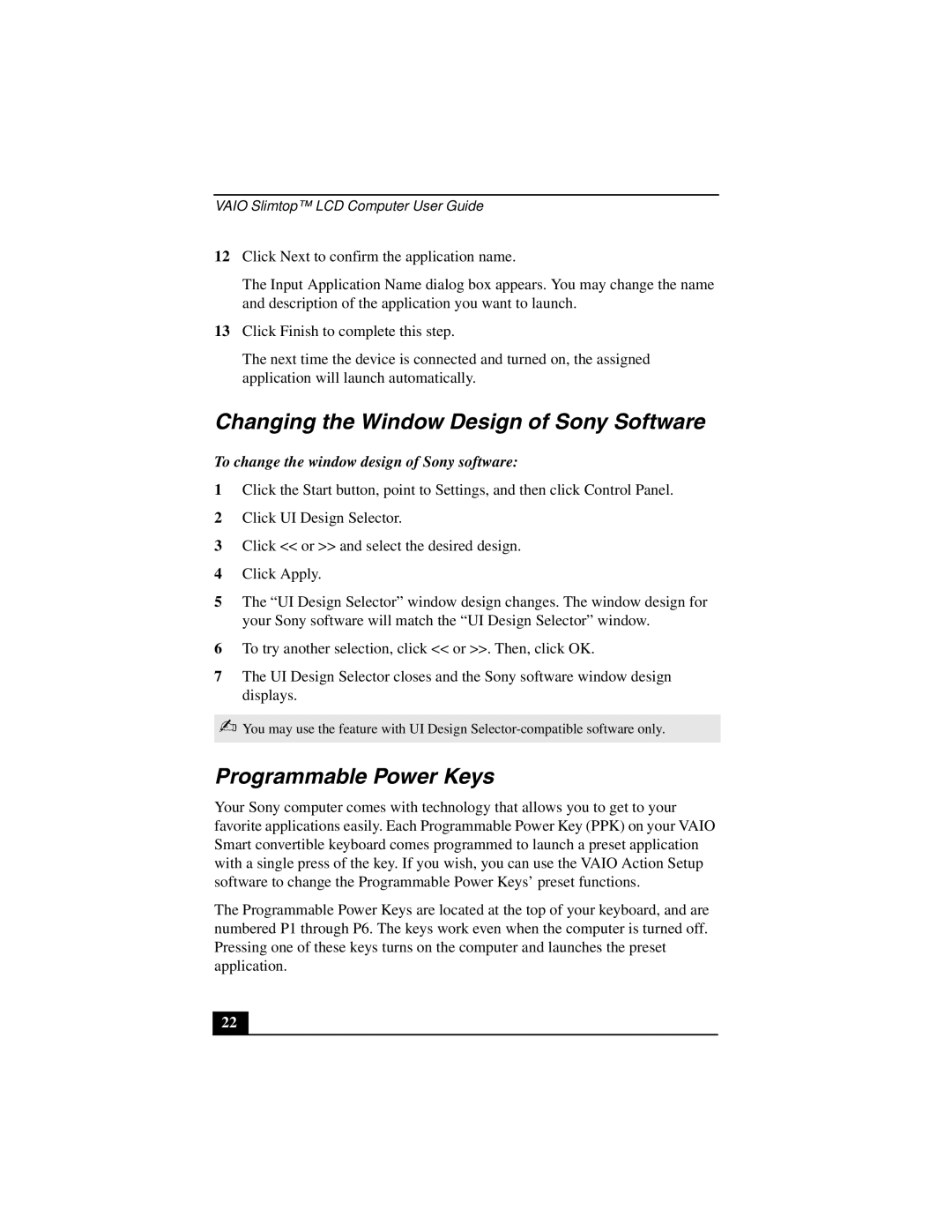 Sony PCV-L640 manual Changing the Window Design of Sony Software, Programmable Power Keys 