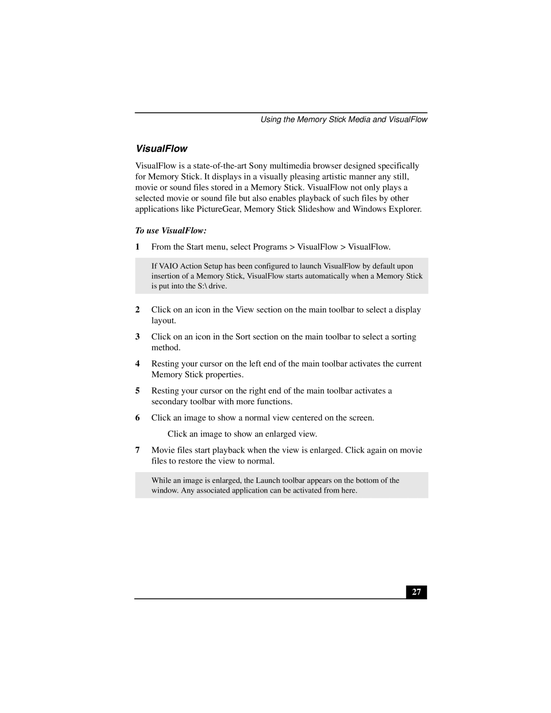 Sony PCV-L640 manual To use VisualFlow 