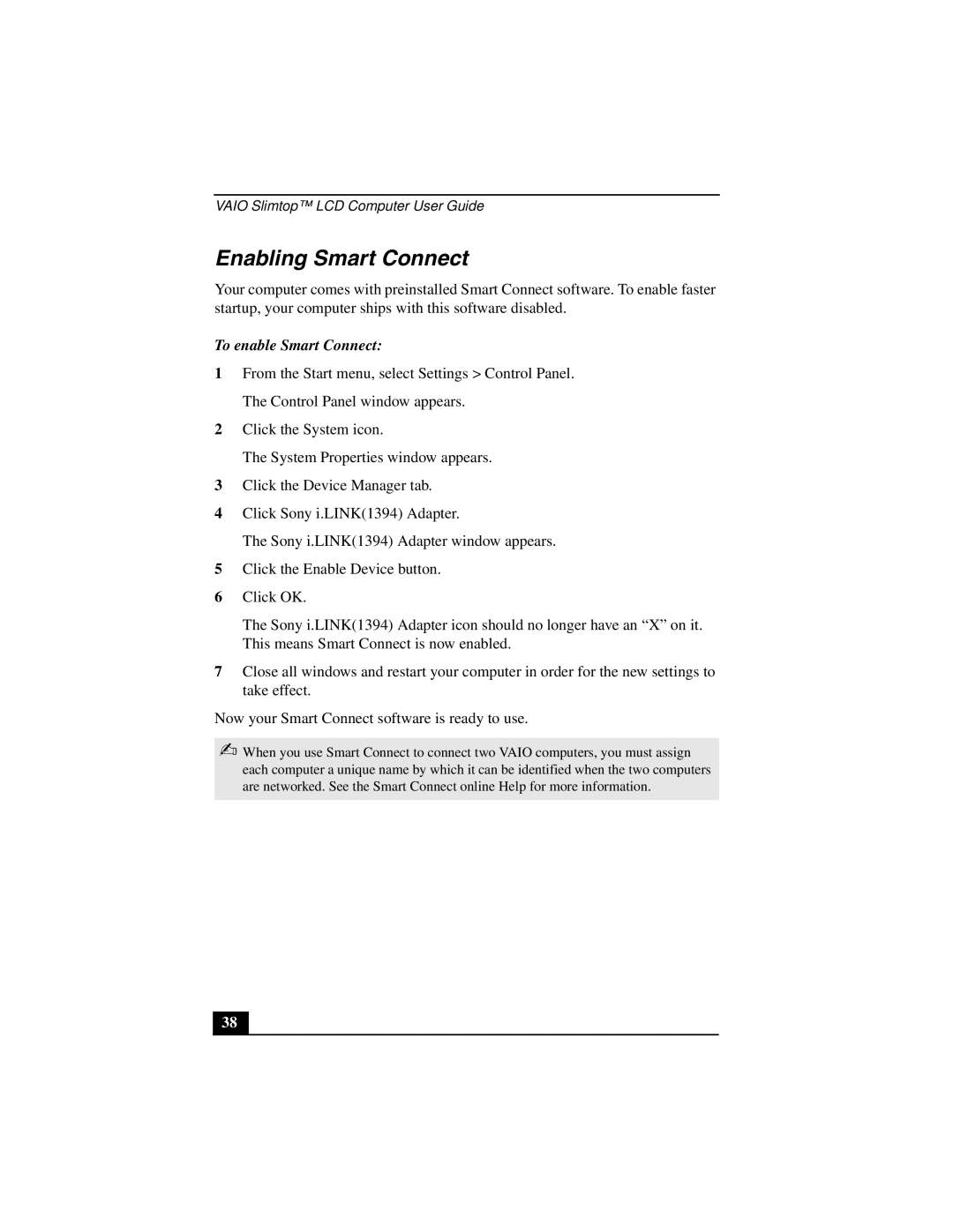 Sony PCV-L640 manual Enabling Smart Connect, To enable Smart Connect 