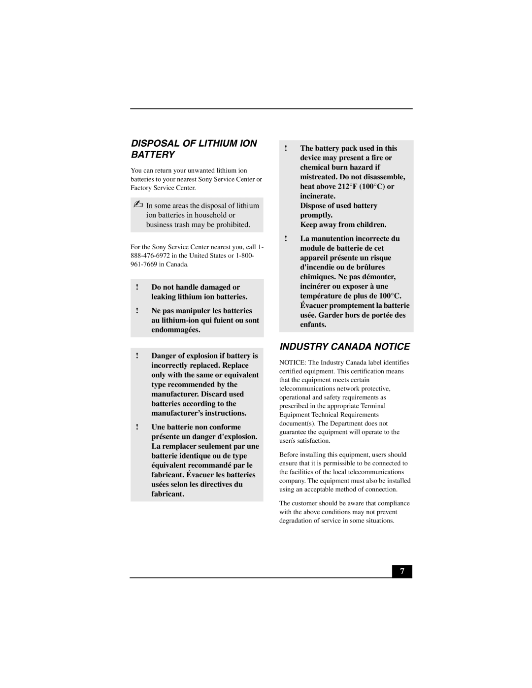 Sony PCV-L640 manual Disposal of Lithium ION Battery 