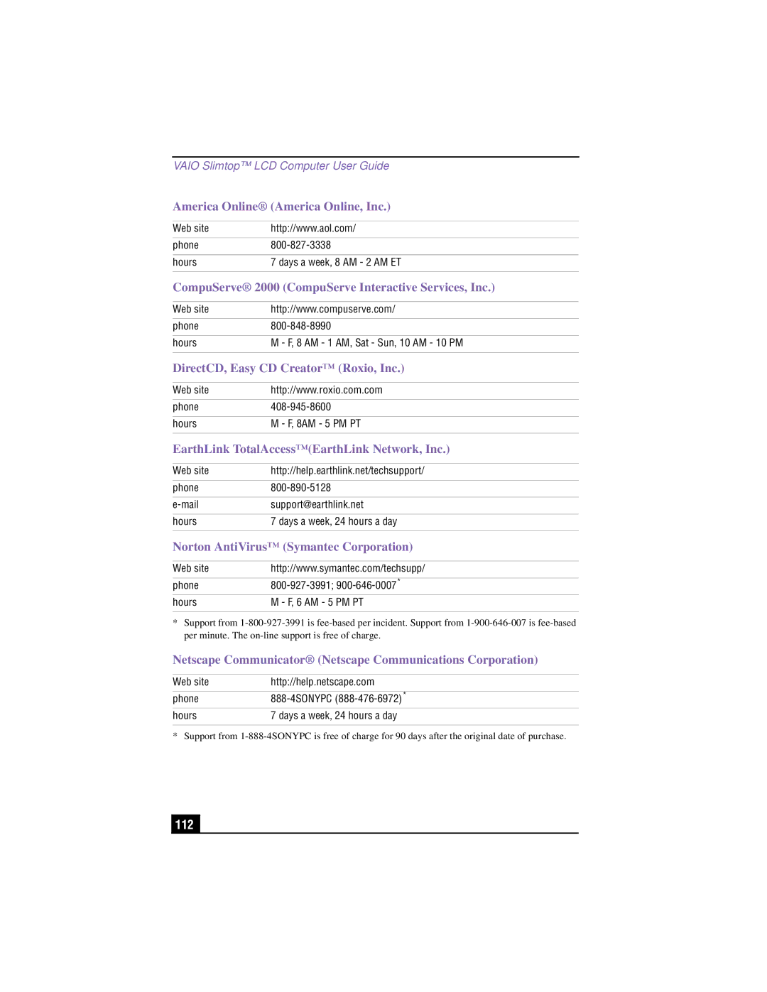 Sony PCV-LX810, PCV-LX910 manual EarthLink TotalAccessEarthLink Network, Inc, 112 