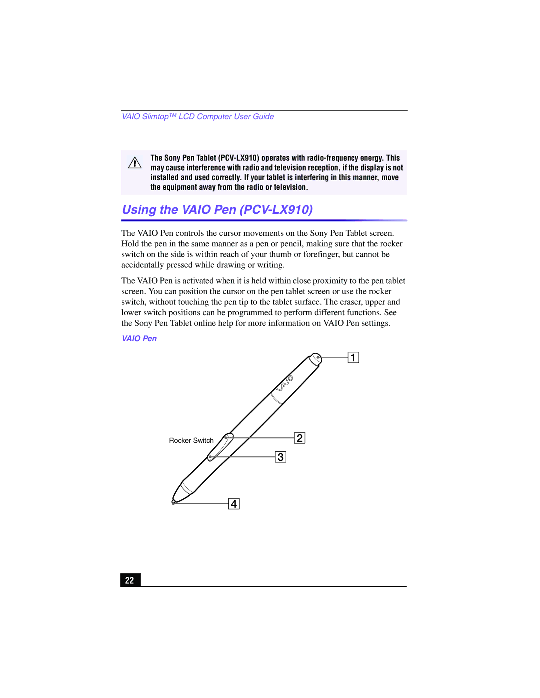 Sony PCV-LX810 manual Using the Vaio Pen PCV-LX910 