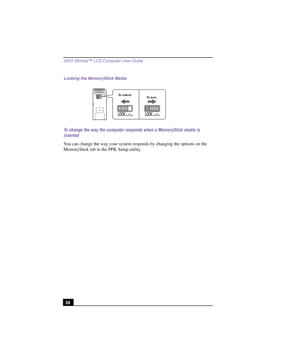 Sony PCV-LX810, PCV-LX910 manual Locking the MemoryStick Media 