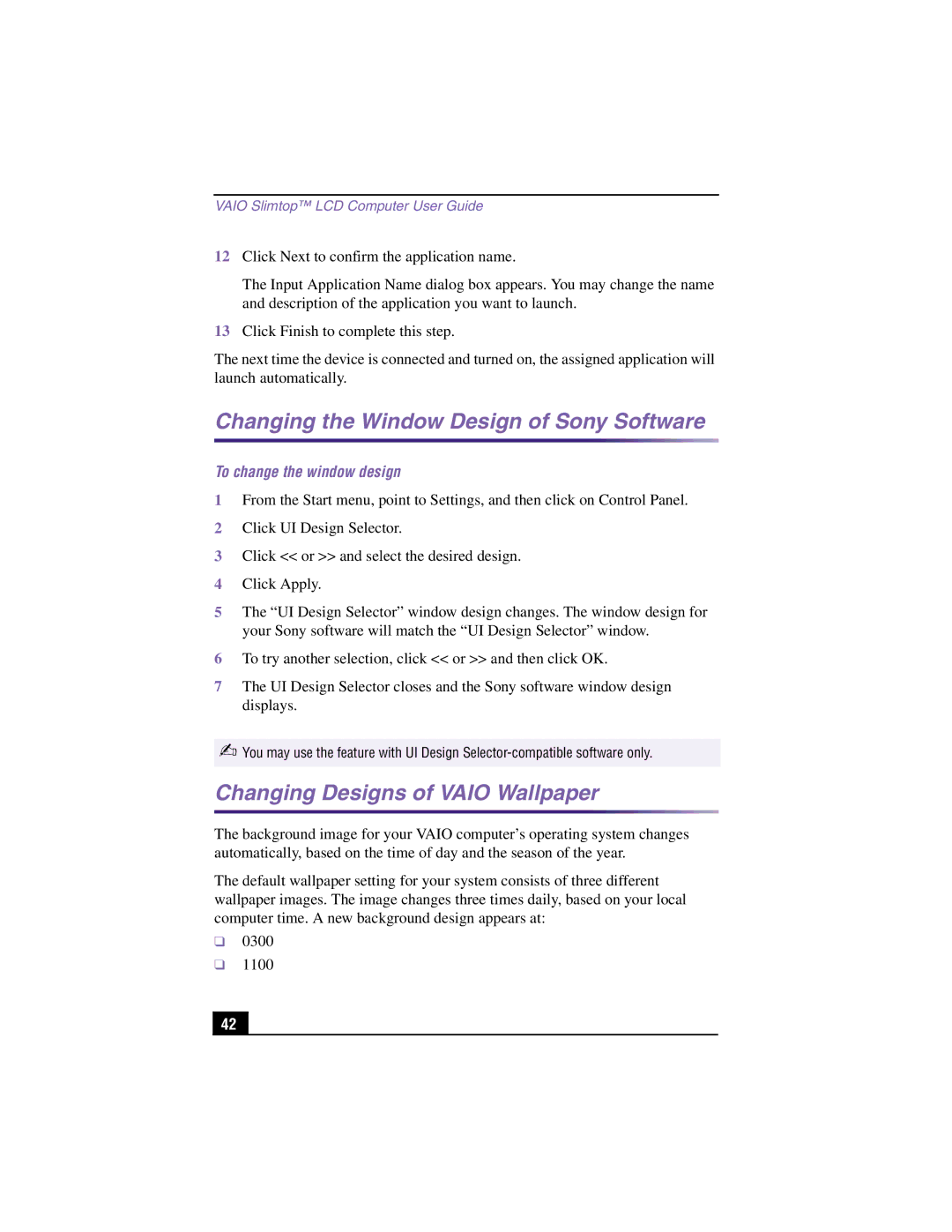 Sony PCV-LX810, PCV-LX910 manual Changing the Window Design of Sony Software, Changing Designs of Vaio Wallpaper 