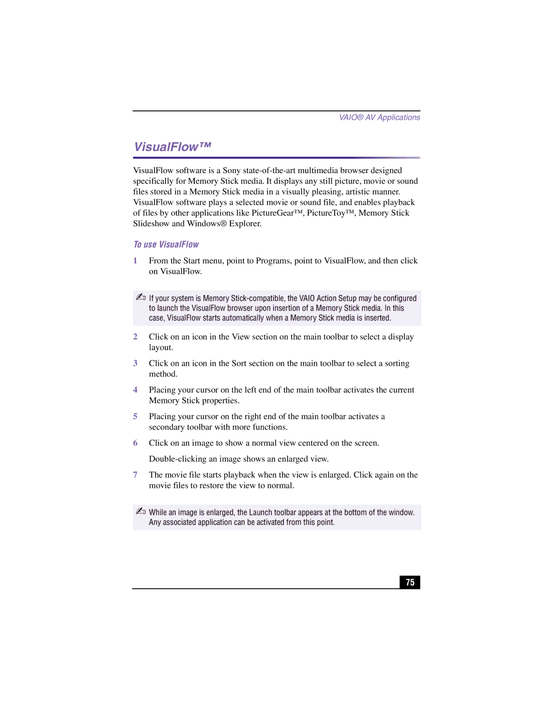 Sony PCV-LX910, PCV-LX810 manual To use VisualFlow 