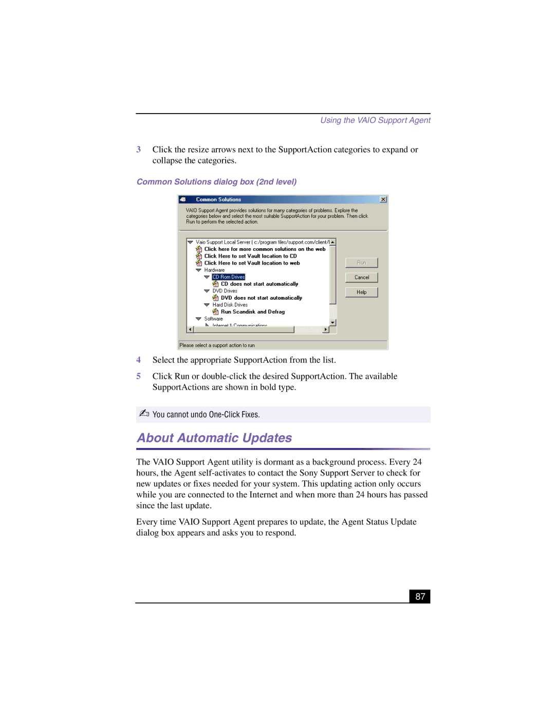 Sony PCV-LX910, PCV-LX810 manual About Automatic Updates, Common Solutions dialog box 2nd level 