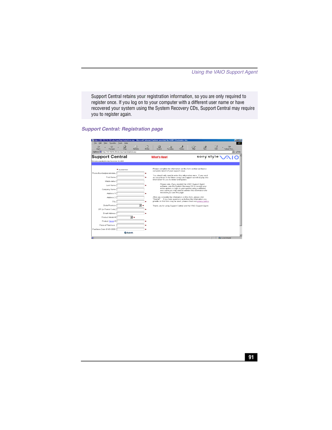 Sony PCV-LX910, PCV-LX810 manual Support Central Registration 