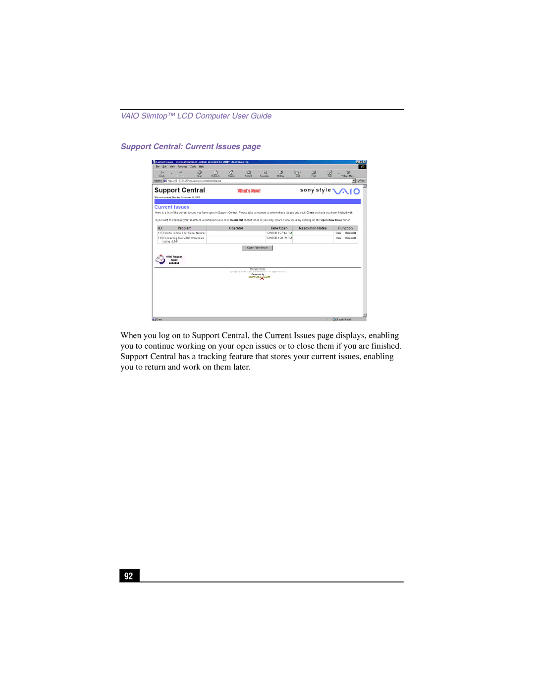 Sony PCV-LX810, PCV-LX910 manual Support Central Current Issues 