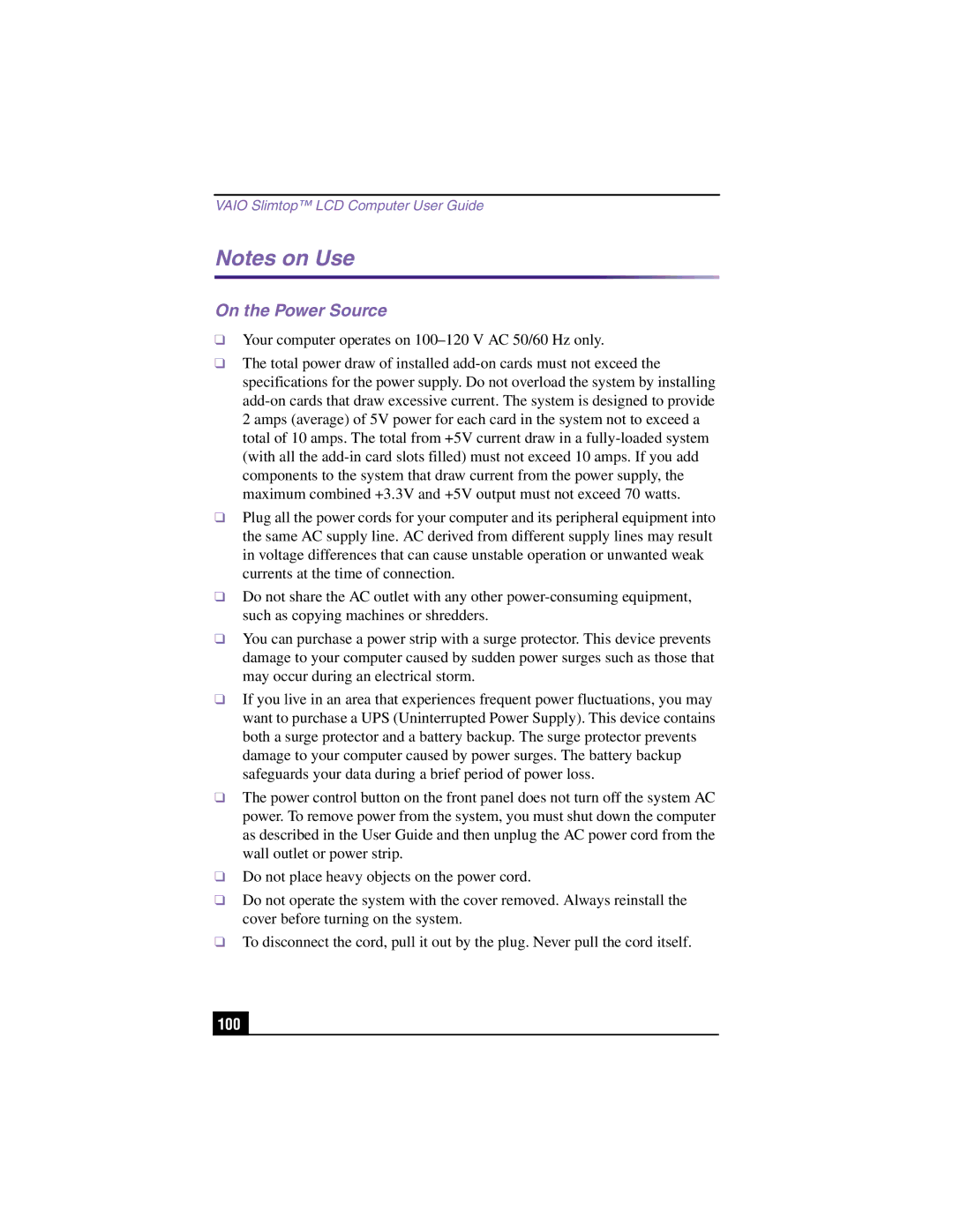 Sony PCV-LX900 manual On the Power Source 