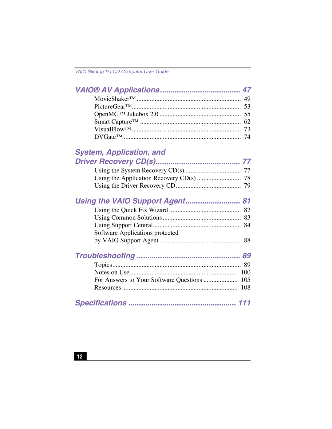 Sony PCV-LX900 manual System, Application, Specifications 