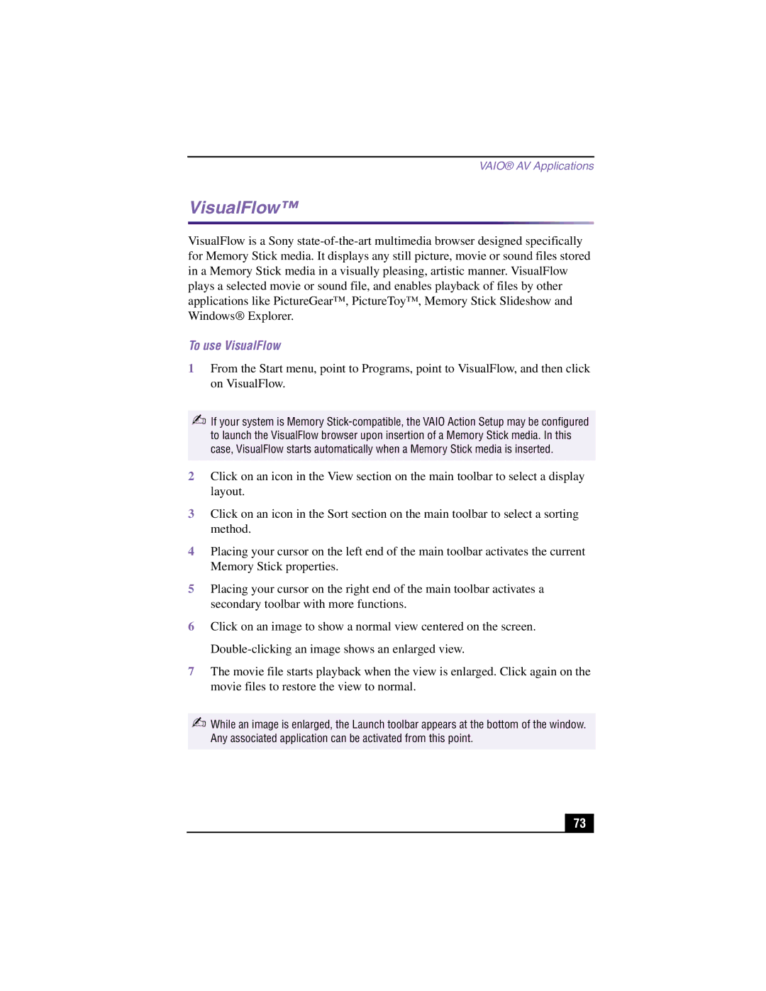 Sony PCV-LX900 manual To use VisualFlow 