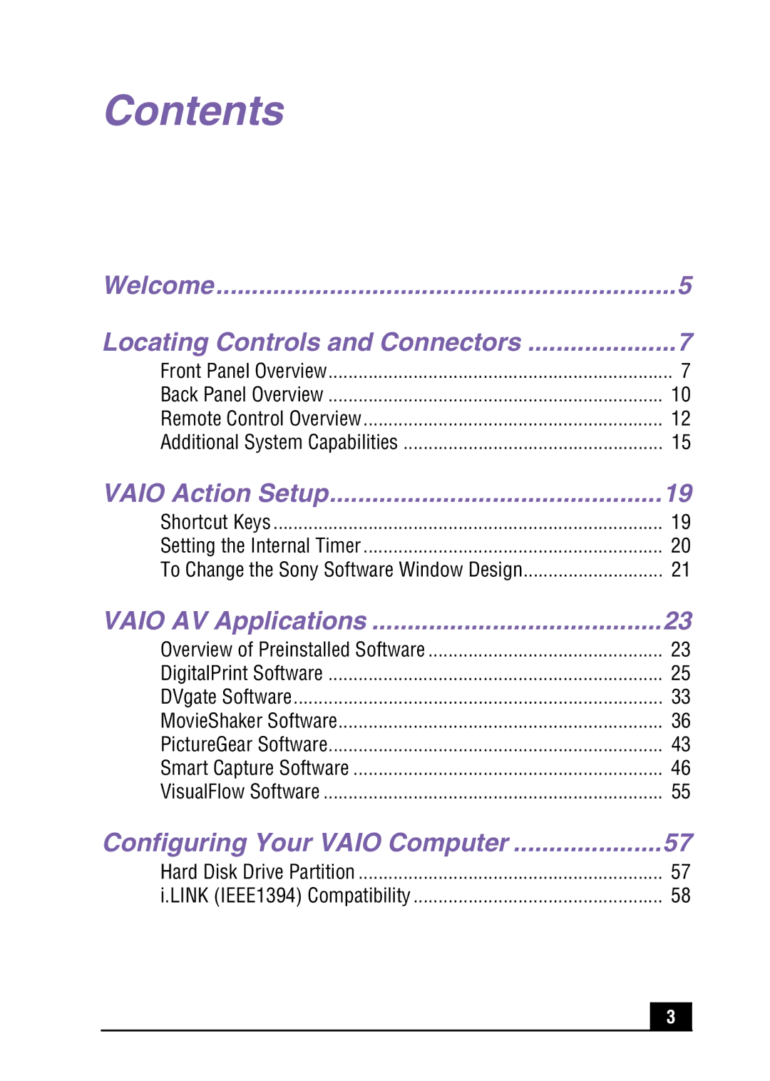 Sony PCV-MXS10 manual Contents 