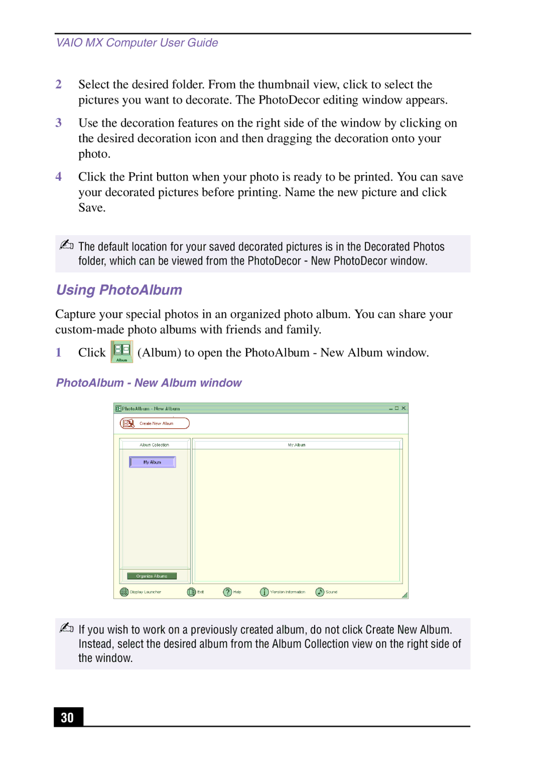 Sony PCV-MXS10 manual Using PhotoAlbum, PhotoAlbum New Album window 