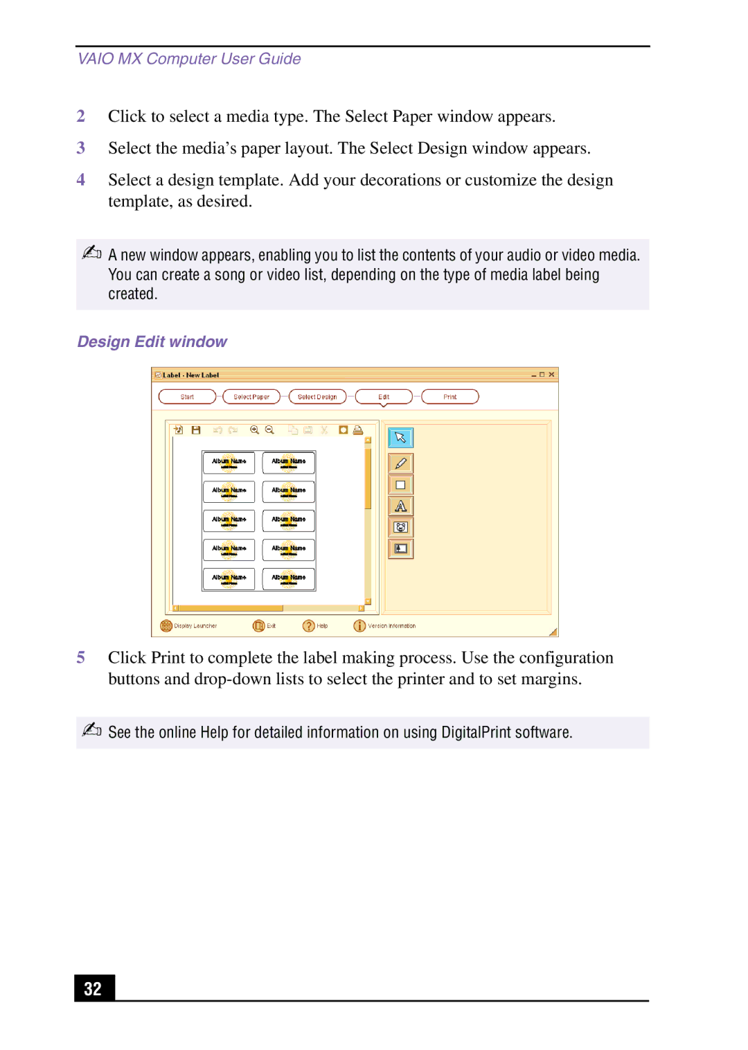 Sony PCV-MXS10 manual Design Edit window 