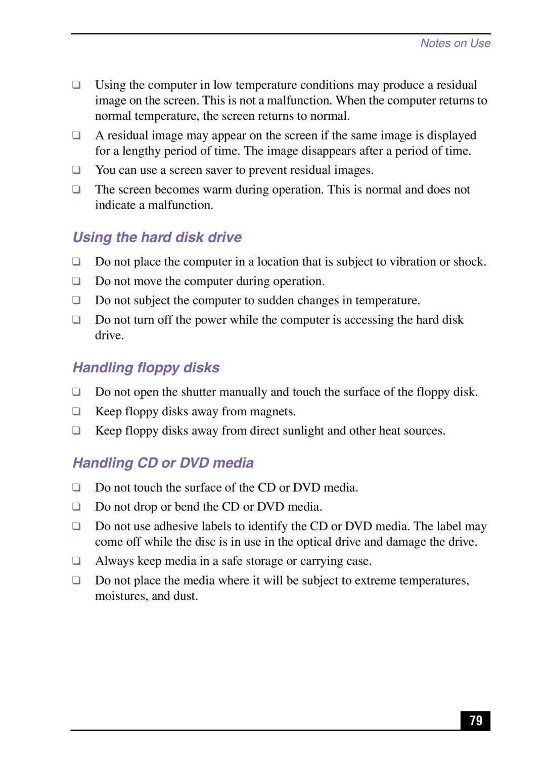 Sony PCV-MXS10 manual Using the hard disk drive, Handling floppy disks, Handling CD or DVD media 