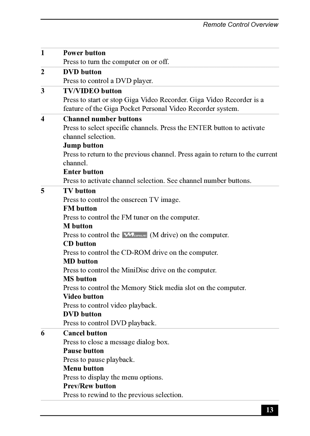 Sony PCV-MXS20 manual Power button 