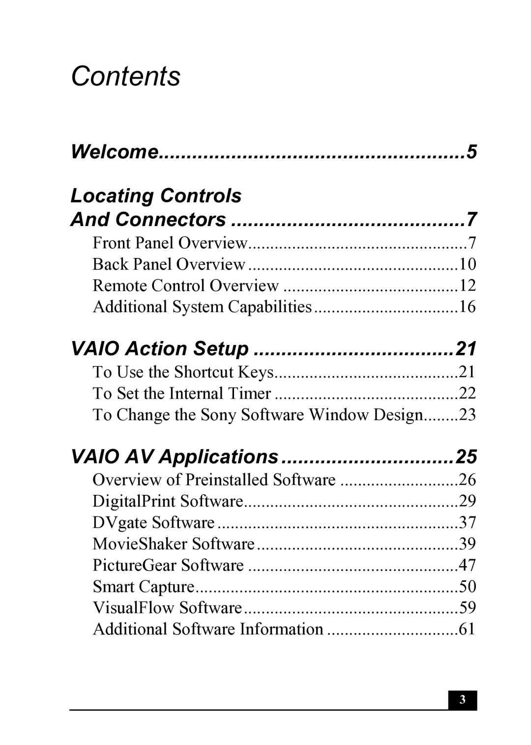 Sony PCV-MXS20 manual Contents 