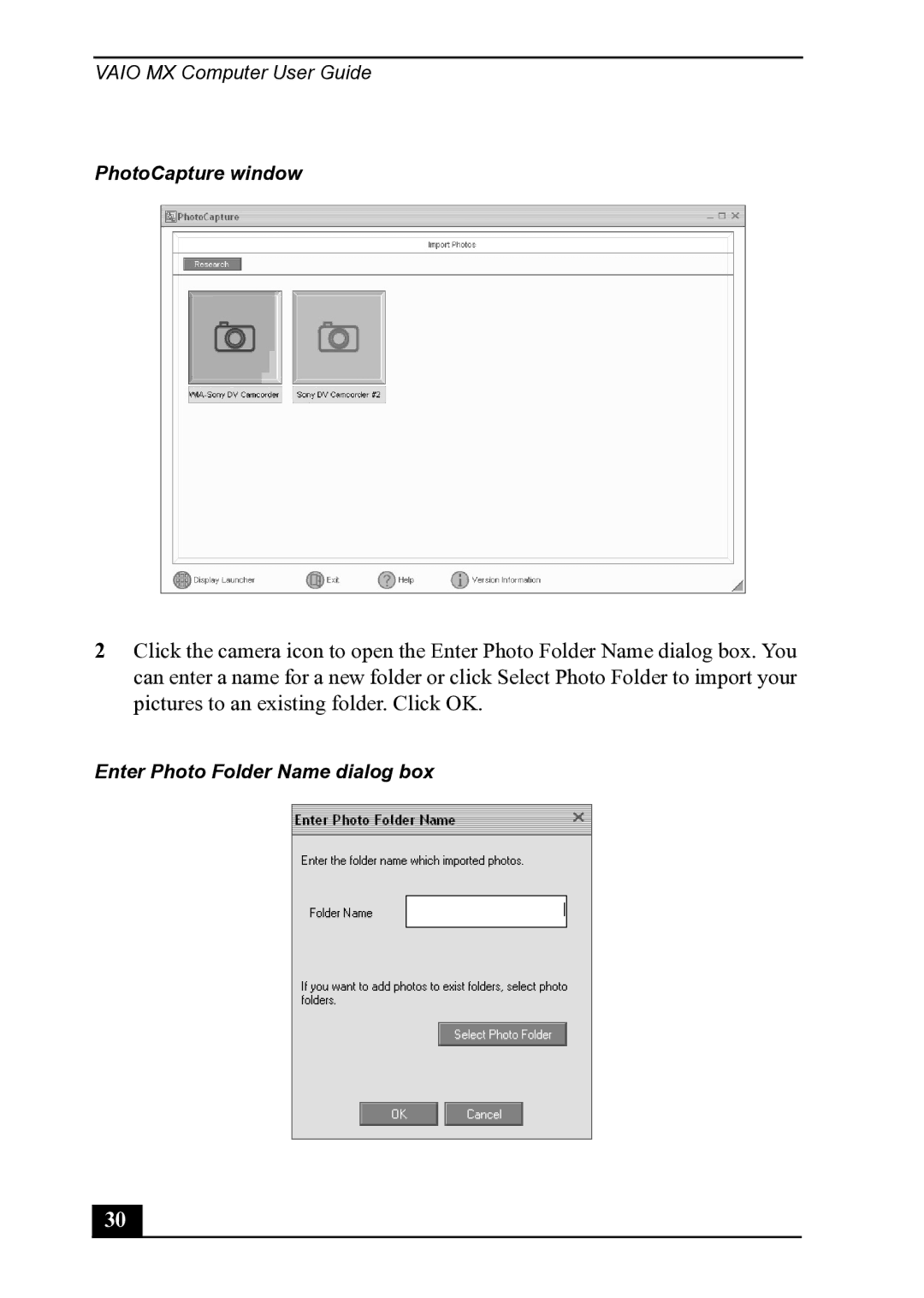 Sony PCV-MXS20 manual PhotoCapture window 