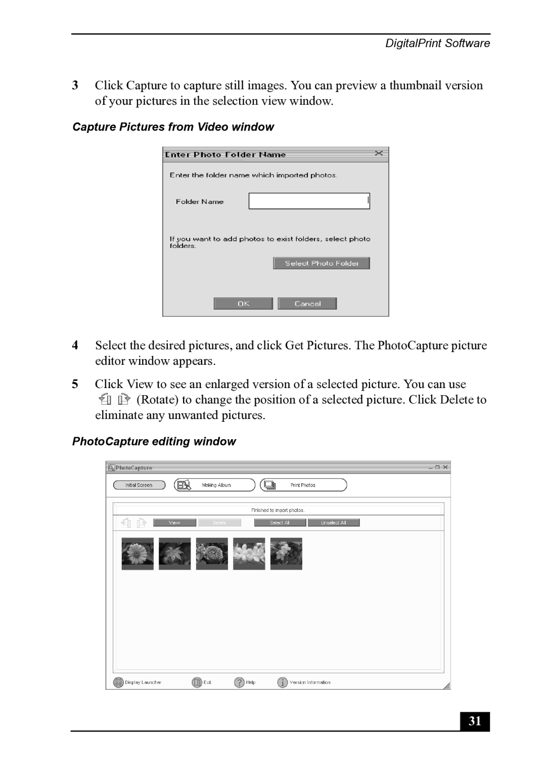 Sony PCV-MXS20 manual Capture Pictures from Video window 