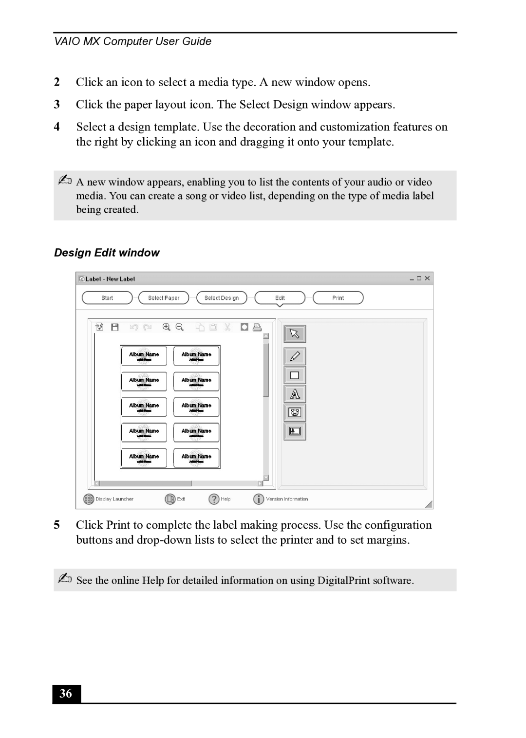 Sony PCV-MXS20 manual Design Edit window 