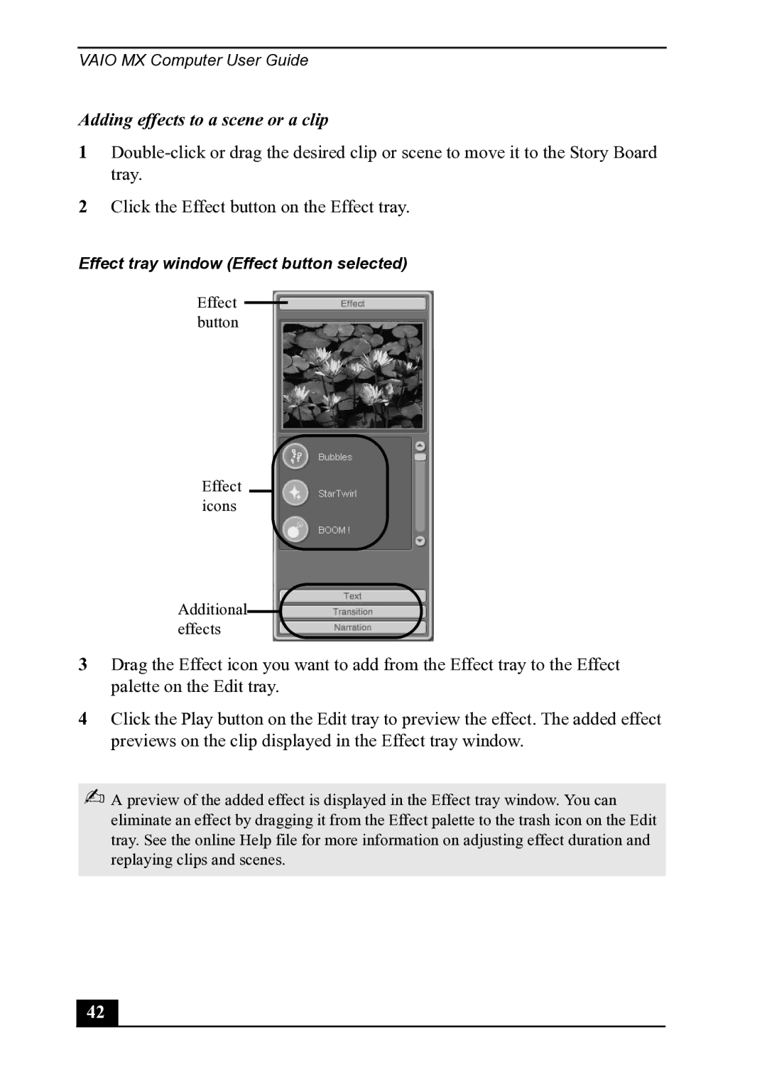 Sony PCV-MXS20 manual Adding effects to a scene or a clip 