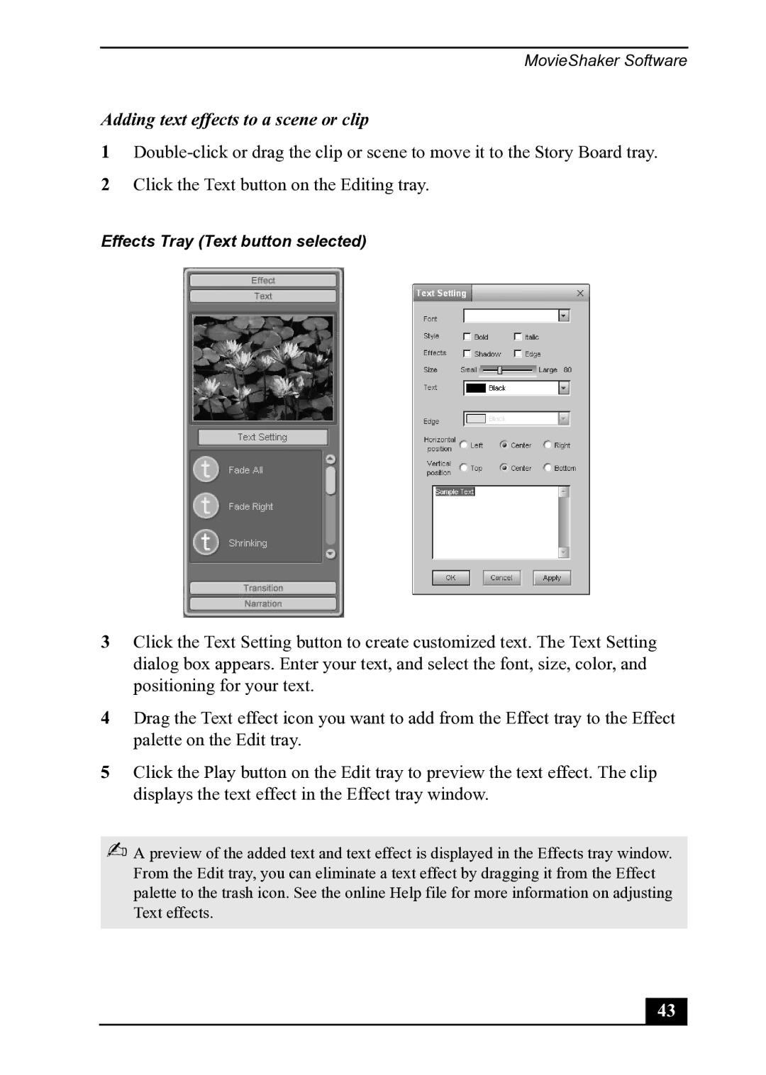 Sony PCV-MXS20 manual Adding text effects to a scene or clip 