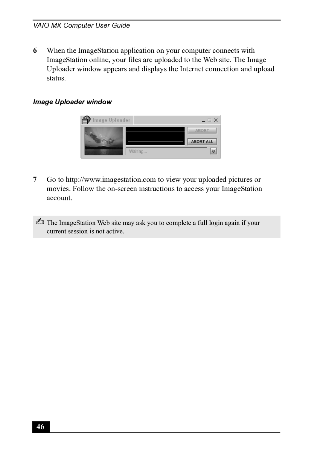 Sony PCV-MXS20 manual Image Uploader window 