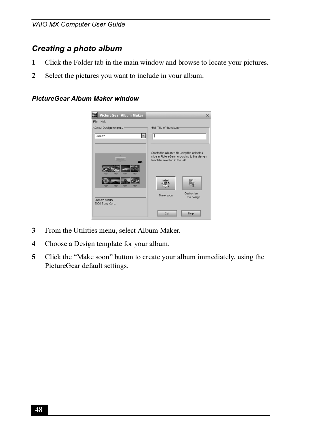 Sony PCV-MXS20 manual Creating a photo album 