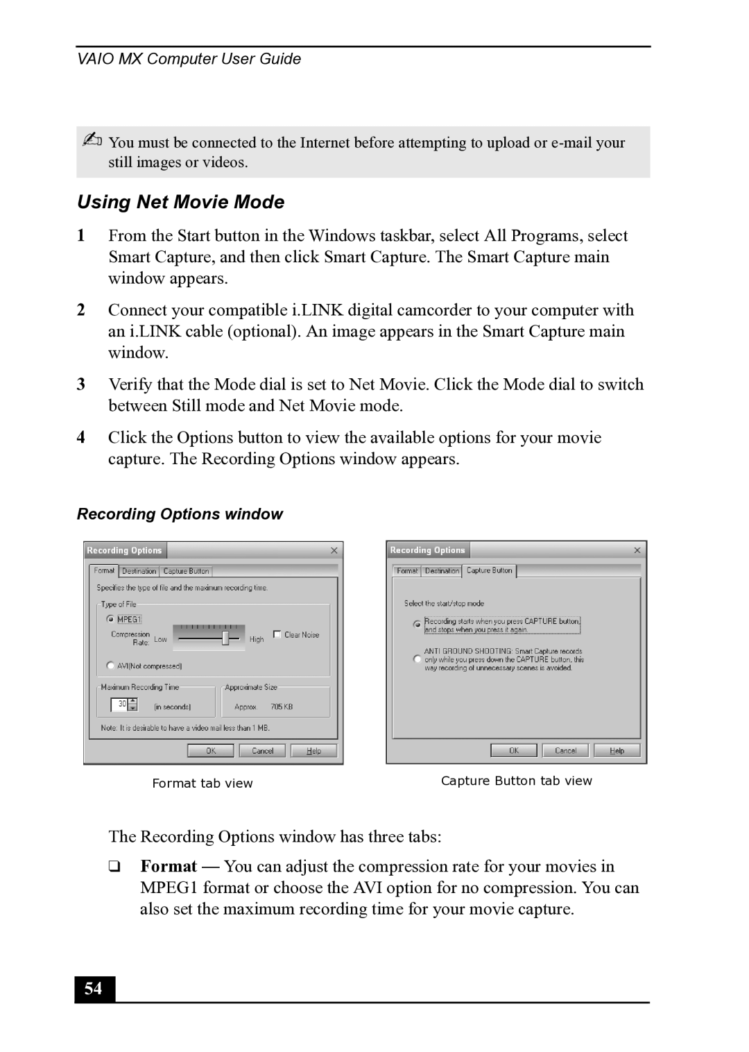 Sony PCV-MXS20 manual Using Net Movie Mode 