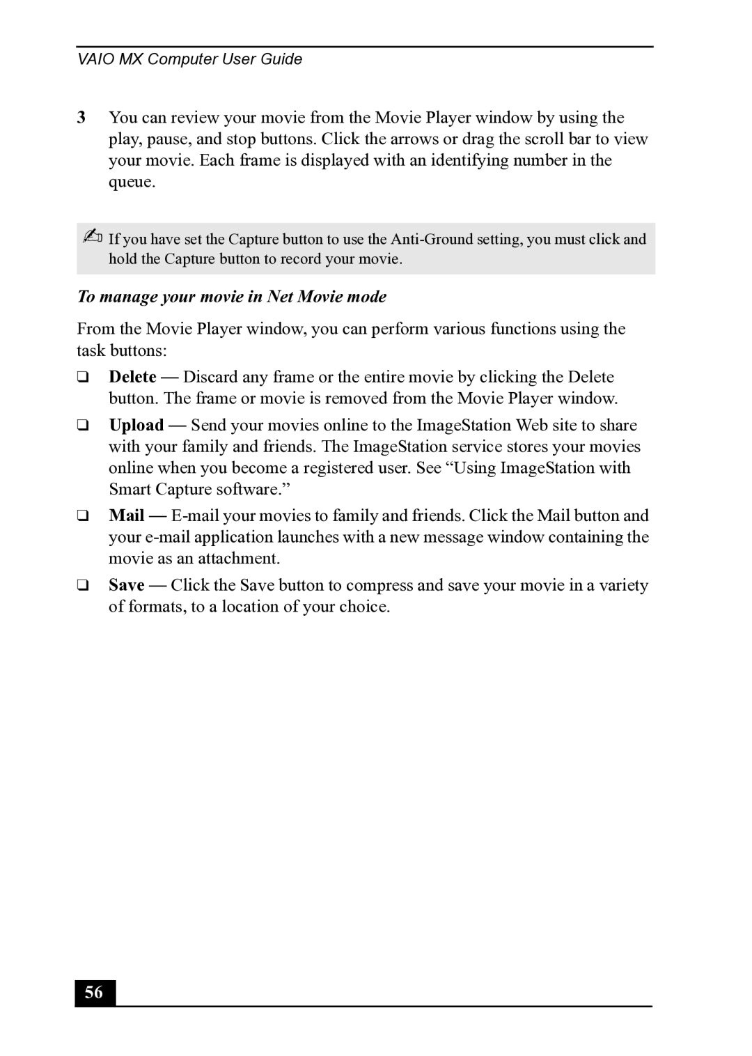 Sony PCV-MXS20 manual To manage your movie in Net Movie mode 