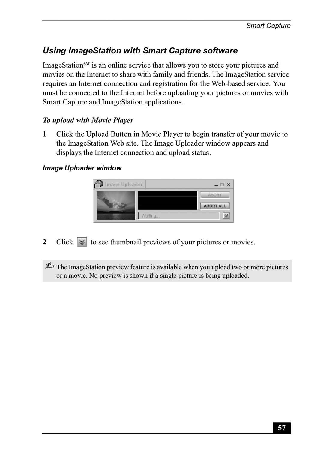 Sony PCV-MXS20 manual Using ImageStation with Smart Capture software, To upload with Movie Player 