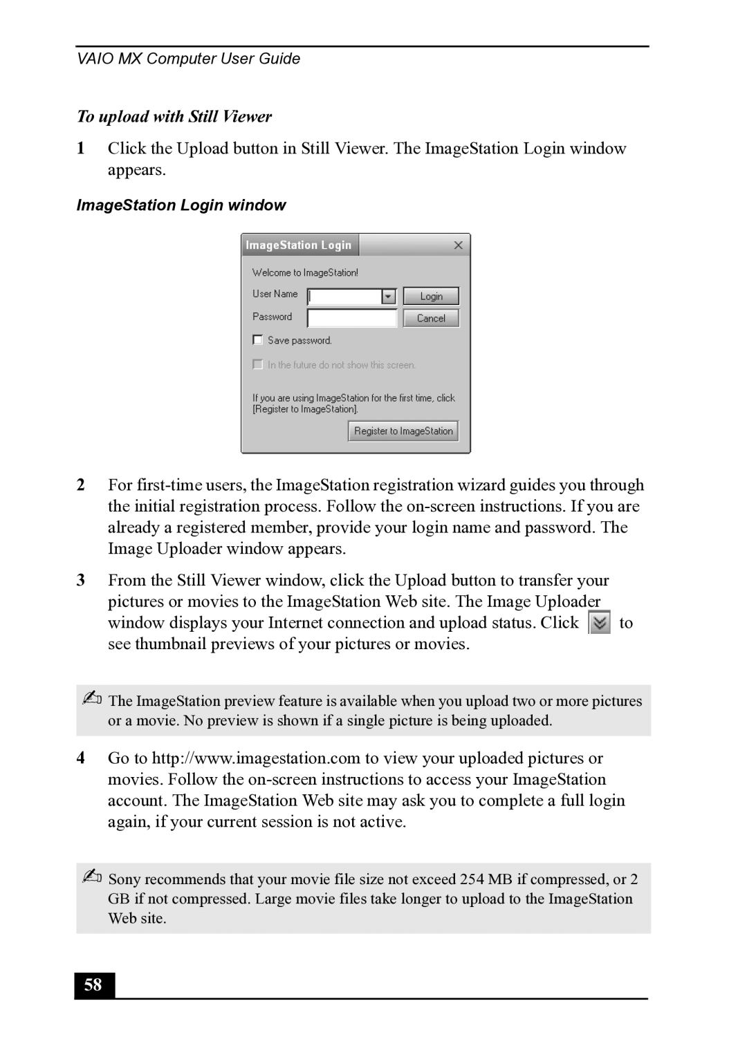 Sony PCV-MXS20 manual To upload with Still Viewer 