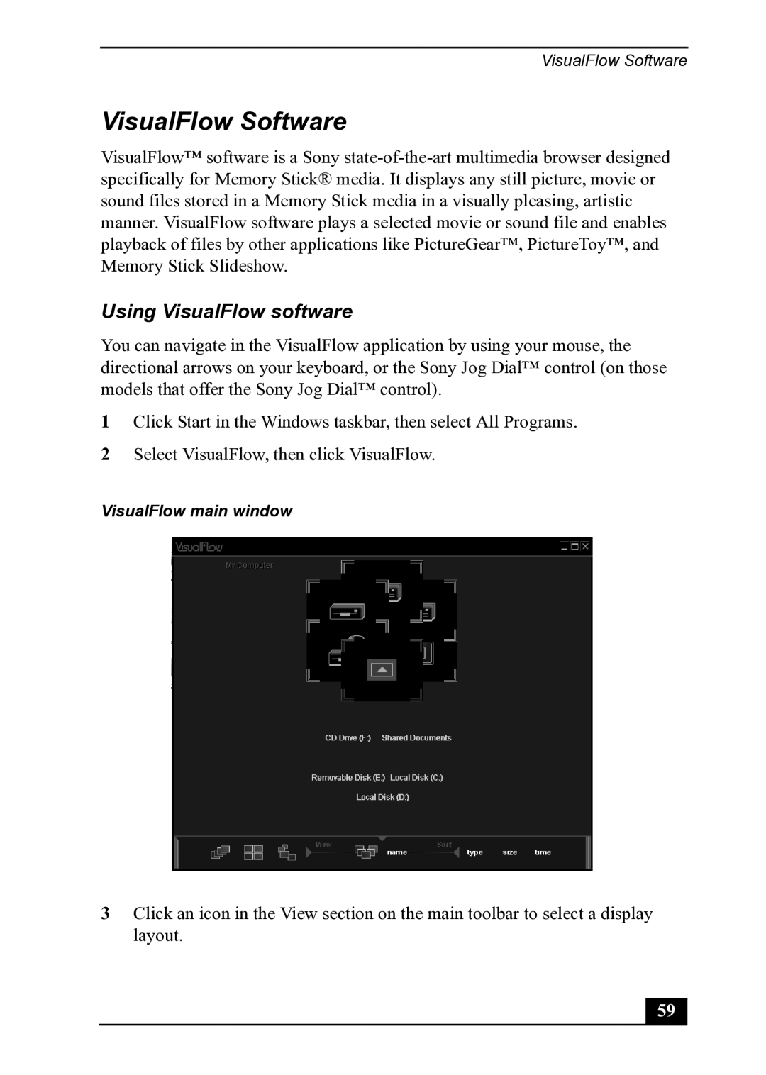 Sony PCV-MXS20 manual VisualFlow Software, Using VisualFlow software 