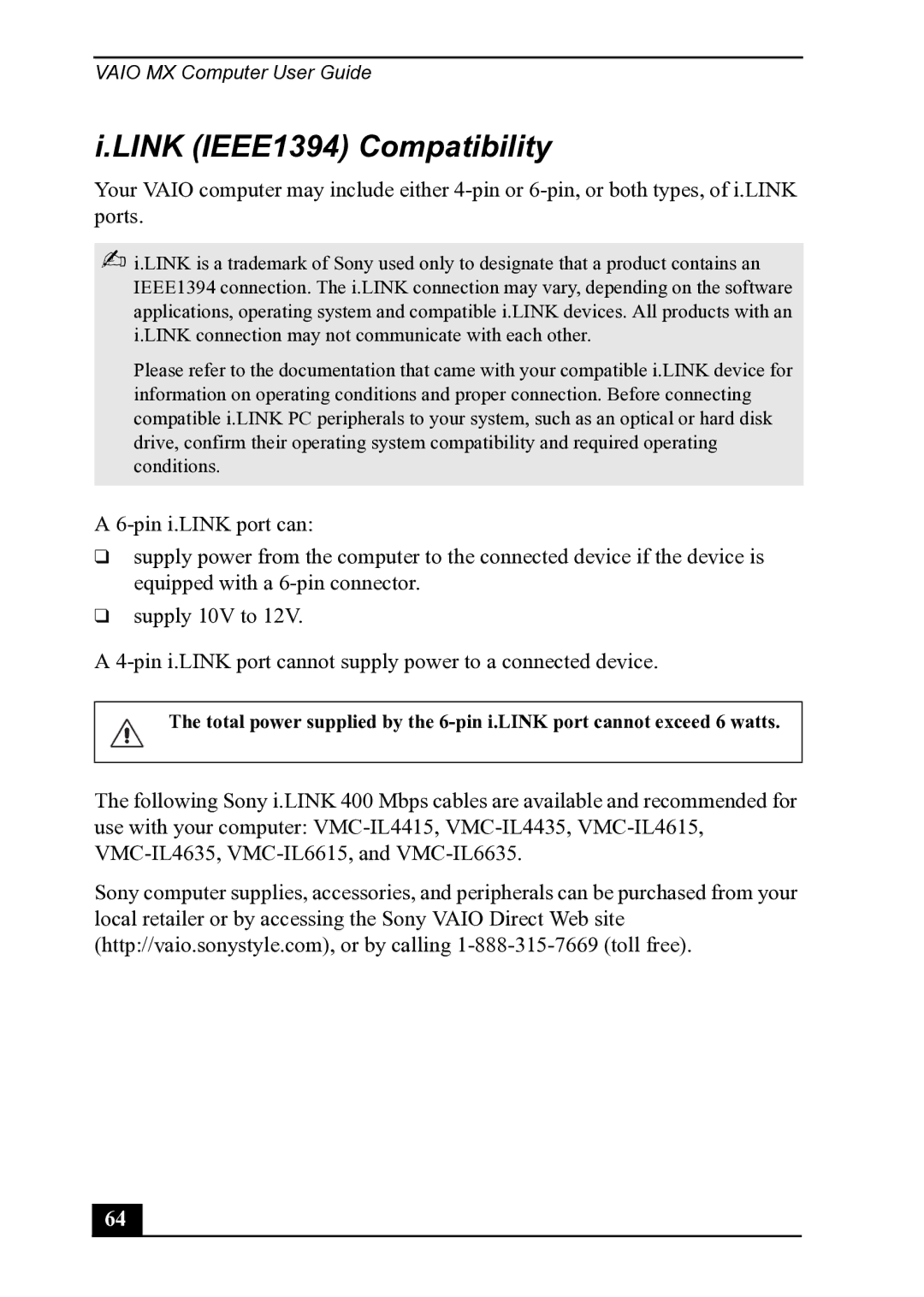 Sony PCV-MXS20 manual Link IEEE1394 Compatibility 