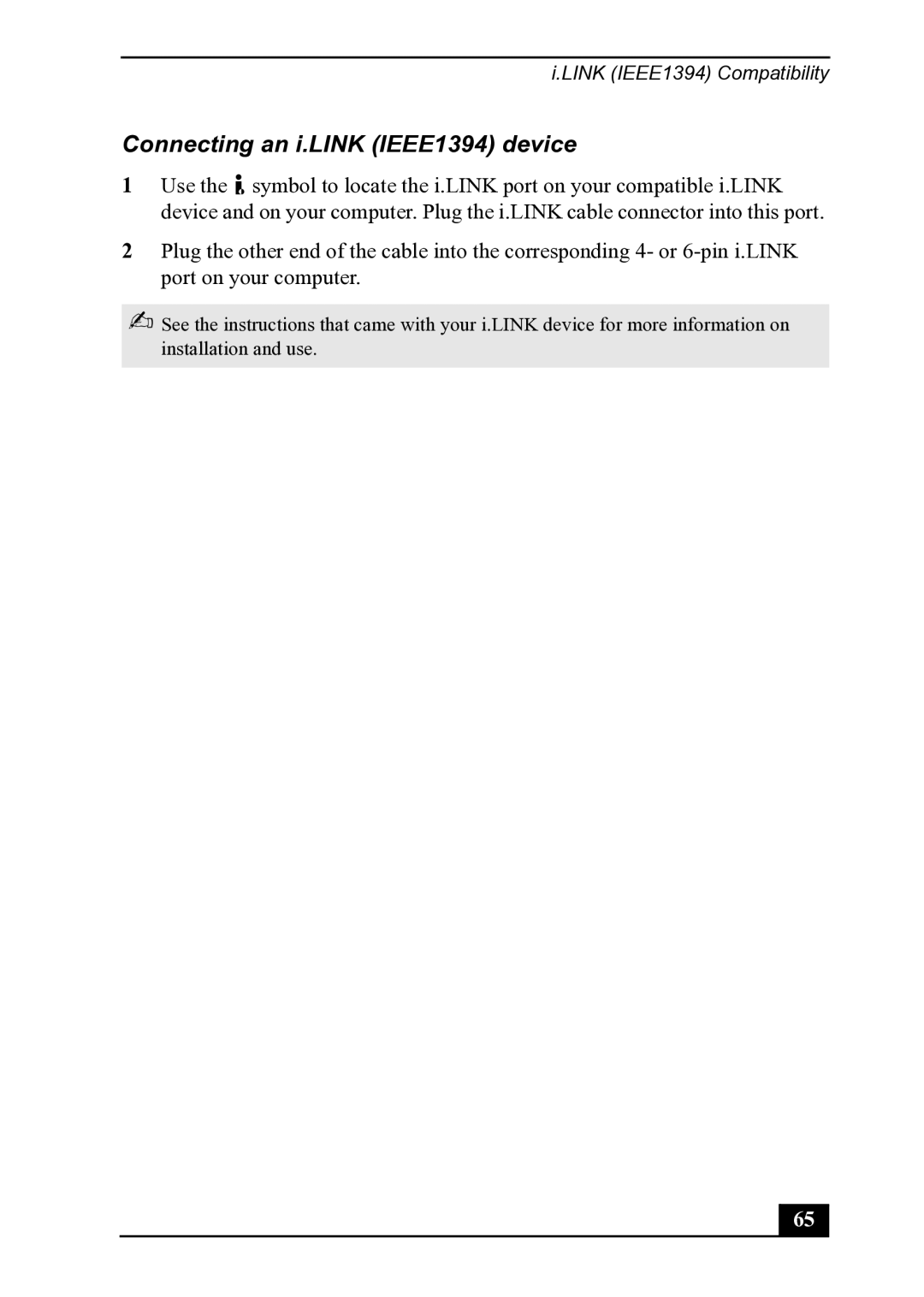 Sony PCV-MXS20 manual Connecting an i.LINK IEEE1394 device 