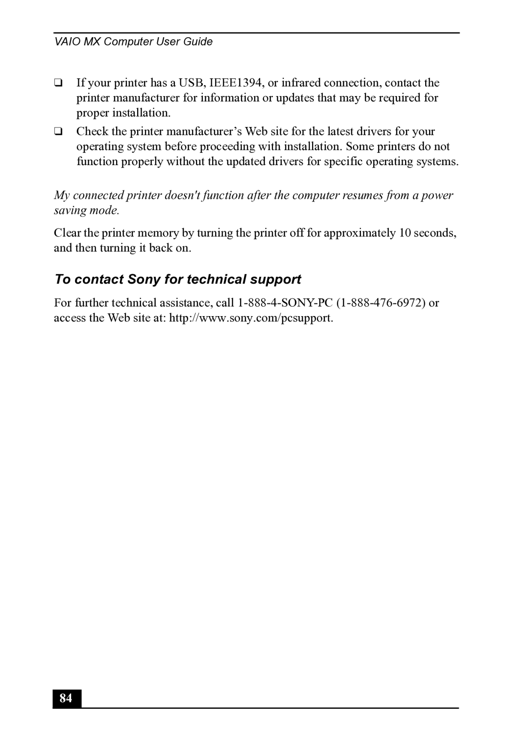 Sony PCV-MXS20 manual To contact Sony for technical support 