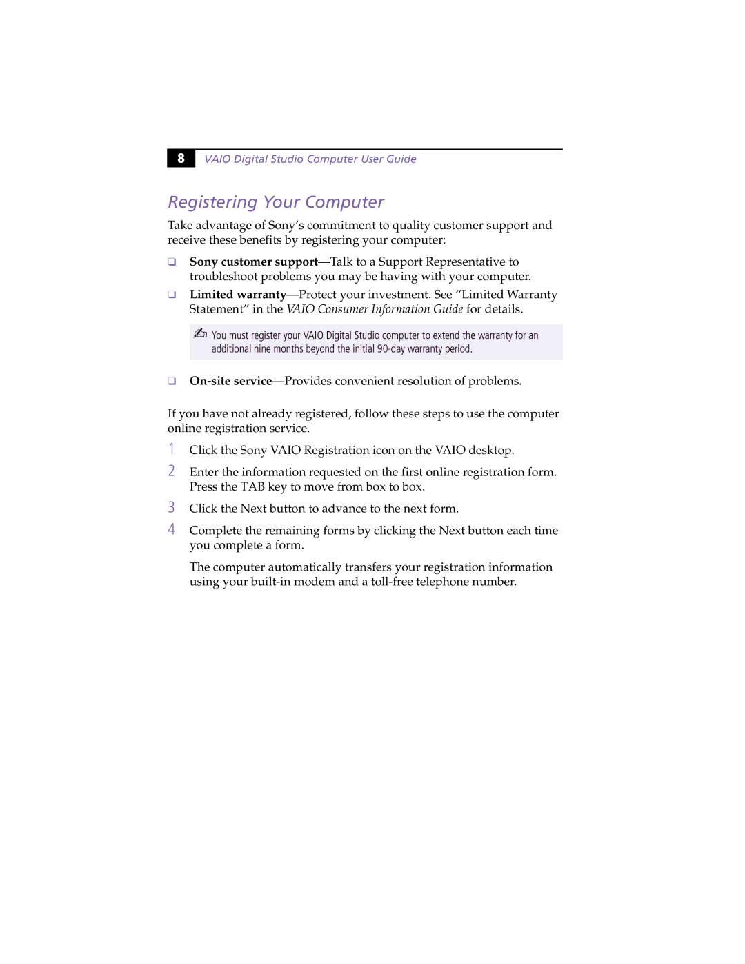 Sony PCV-R522DS, PCV-R526DS, PCV-R528DS manual Registering Your Computer 