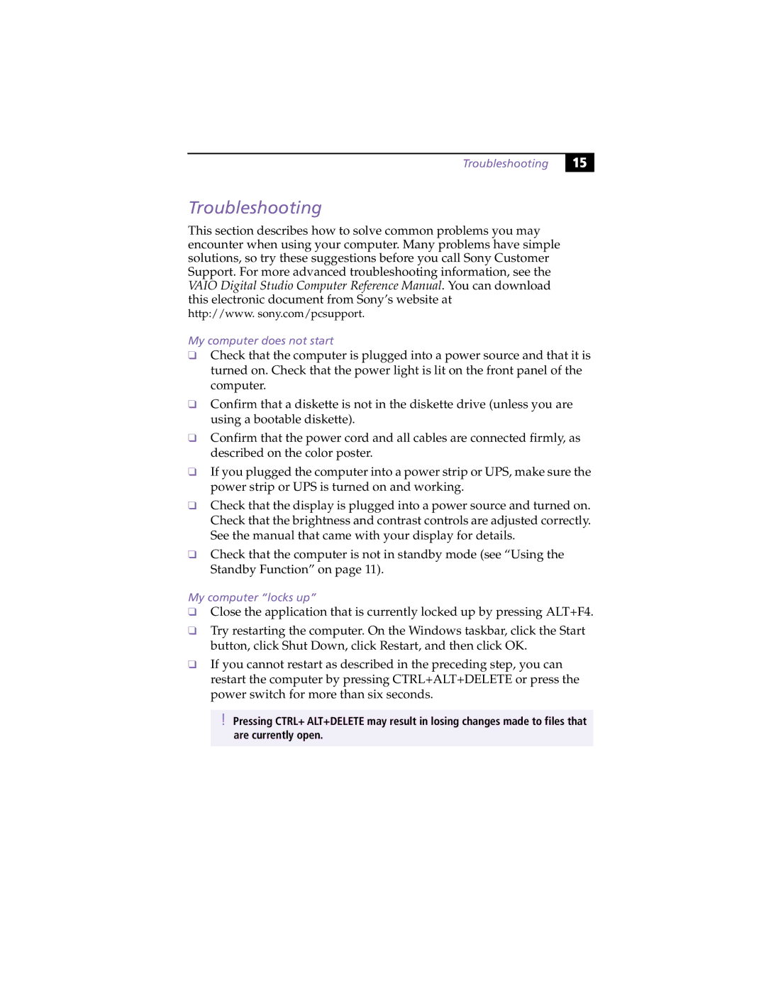 Sony PCV-R526DS, PCV-R522DS, PCV-R528DS manual Troubleshooting 