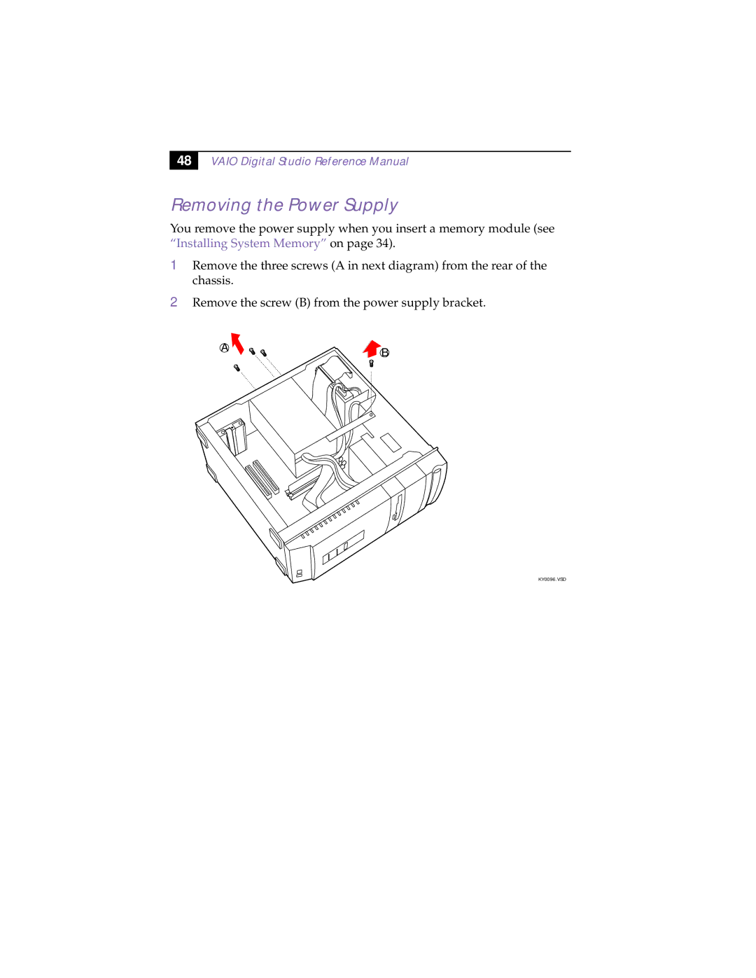 Sony PCV-R532DS manual Removing the Power Supply 